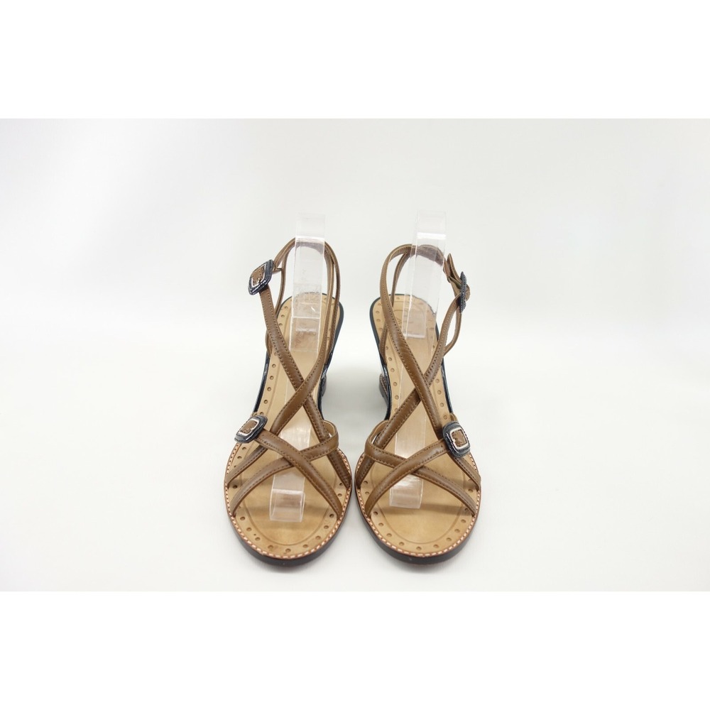 Cole Haan Brown Black Leather Strappy Slingback Wedge Sandals Size 9B - Picture 3 of 7
